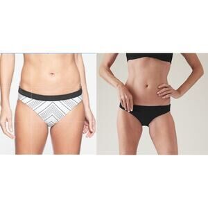 NWT 2 PAIRS Athleta Bikini Bottom Solid Black & Chevor Mid Seat Mid Rise Sz M